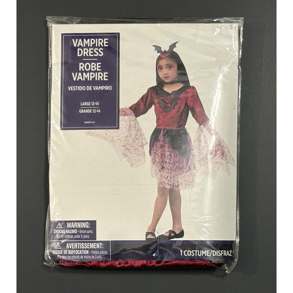 Vampire Dress Girls Size Large 12-14 Burgundy New 2 Piece Set Halloween Costume